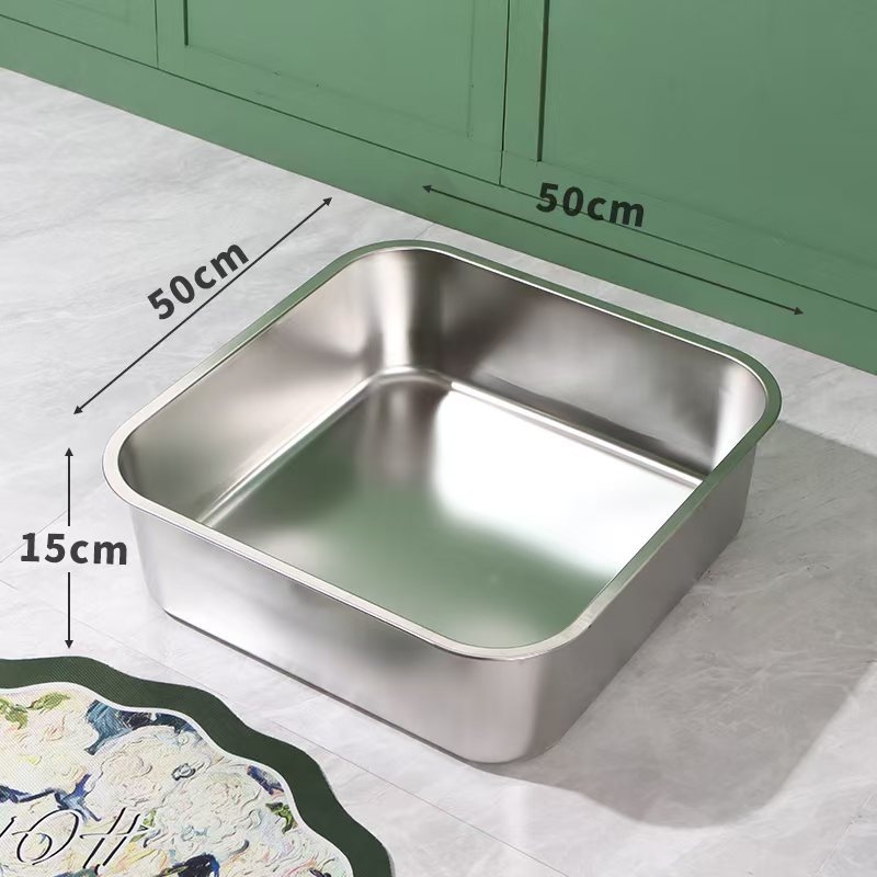 Rozsdamentes acél háztartási extra nagy macskaalomtál, magasított lomtalanító WC, fröccsenésgátló, könnyen tisztítható macskáknak való speciális kellékek