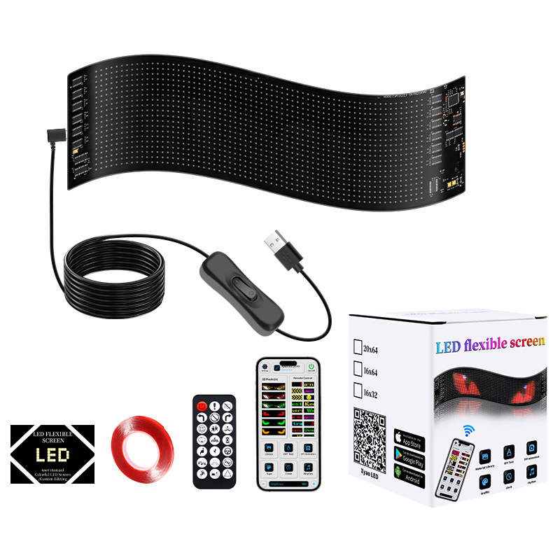 Lankstus automobilio LED ekranas su minkštu ekranu, programėlė „Bluetooth“ LED reklaminis ekranas galiniame lange, įdomi išraiška, interaktyvus, vandeniui atsparus ekranas