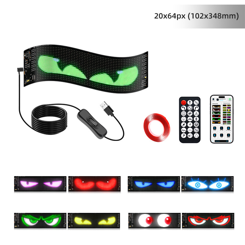 Automašīnas elastīgais displejs LED mīkstais ekrāns APP Bluetooth LED reklāmas ekrāns aizmugurējais logs interesants izteiksmes interaktīvs ūdensnecaurlaidīgs ekrāns