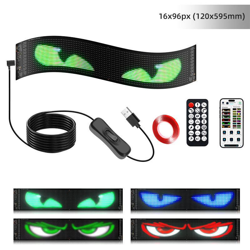 Automašīnas elastīgais displejs LED mīkstais ekrāns APP Bluetooth LED reklāmas ekrāns aizmugurējais logs interesants izteiksmes interaktīvs ūdensnecaurlaidīgs ekrāns