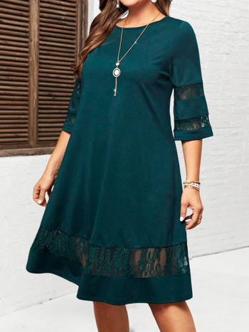 Amazon European and American Cross-Border Elegant Fashion Simple Green Dress Design Sense Lace Pattern