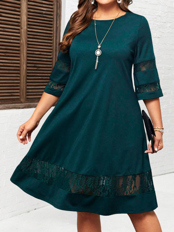 Amazon European and American Cross-Border Elegant Fashion Simple Green Dress Design Sense Lace Pattern