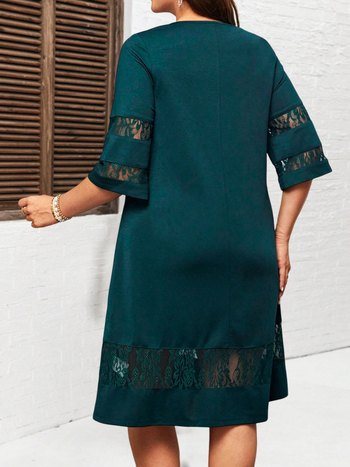 Amazon European and American Cross-Border Elegant Fashion Simple Green Dress Design Sense Lace Pattern