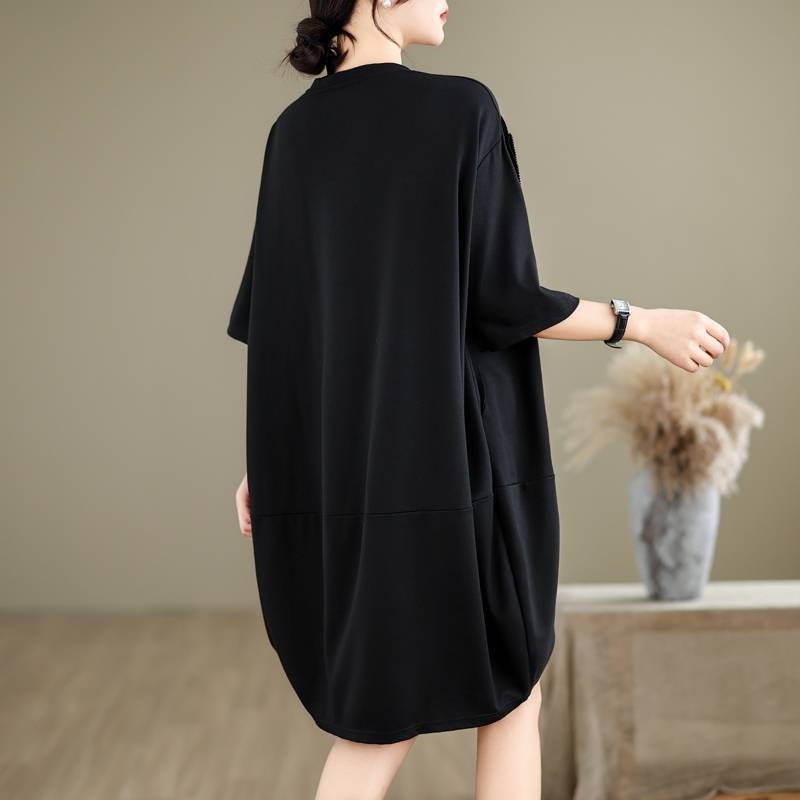 Naiste pluss-suuruses disainiga nišš-stereo lillega lühikeste varrukatega T-särgi seelik 2025. aasta suvine prantsusepärane lahtine kleit