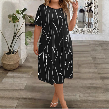 Νέο καλοκαιρινό φόρεμα με φαρδιά γραμμή Α, κοντομάνικο και τυπωμένο, σε μεγάλα μεγέθη από την Amazon. Γυναικείο μακρύ φόρεμα μόδας σε όλη την Ευρώπη και την Αμερική.