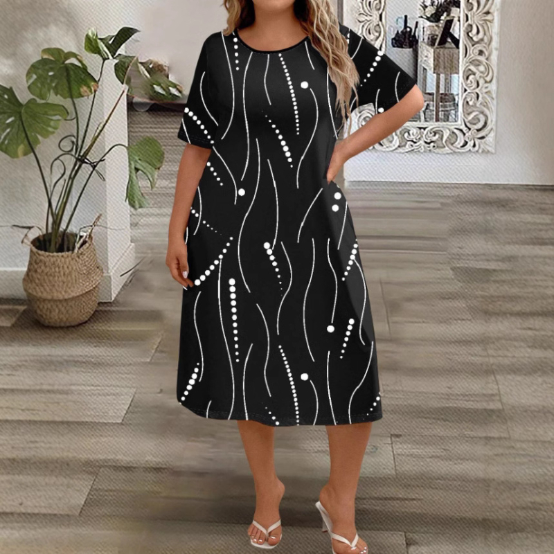 Amazoni suvine uus lahtine A-lõikeline lühikeste varrukatega trükitud pluss-suuruses kleit. Piiriülene Euroopa ja Ameerika naiste moe pikk kleit.