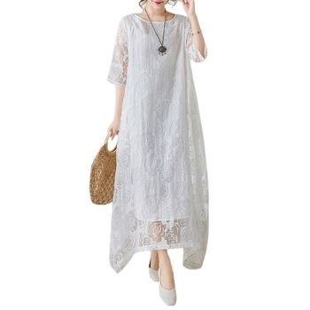 Φόρεμα με δαντέλα σε έθνικ στιλ, γυναικείο, ανοιξιάτικο και καλοκαιρινό στυλ, ρετρό, ρόμπα με παραθαλάσσιο ντύσιμο, μακρύ φόρεμα για γιορτές, φόρεμα σε γραμμή Α με νεράιδα