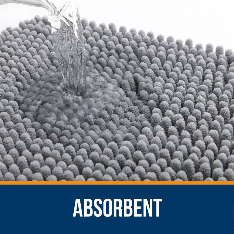 Fürdőszobai szőnyeg, szuper puha, nedvszívó zsenília fürdőszobai szőnyeg, gumi hátlap, gyorsan száradó, mosógépben mosható fürdőszobai padlószőnyeg