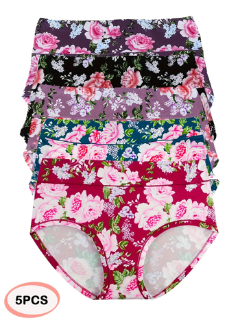 2025 m. naujas tarpvalstybinis europietiškas ir amerikietiškas 5 dalių moteriškas elegantiškas apatinių komplektas su dideliu gėlių raštu