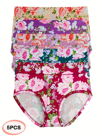 2025 m. naujas tarpvalstybinis europietiškas ir amerikietiškas 5 dalių moteriškas elegantiškas apatinių komplektas su dideliu gėlių raštu