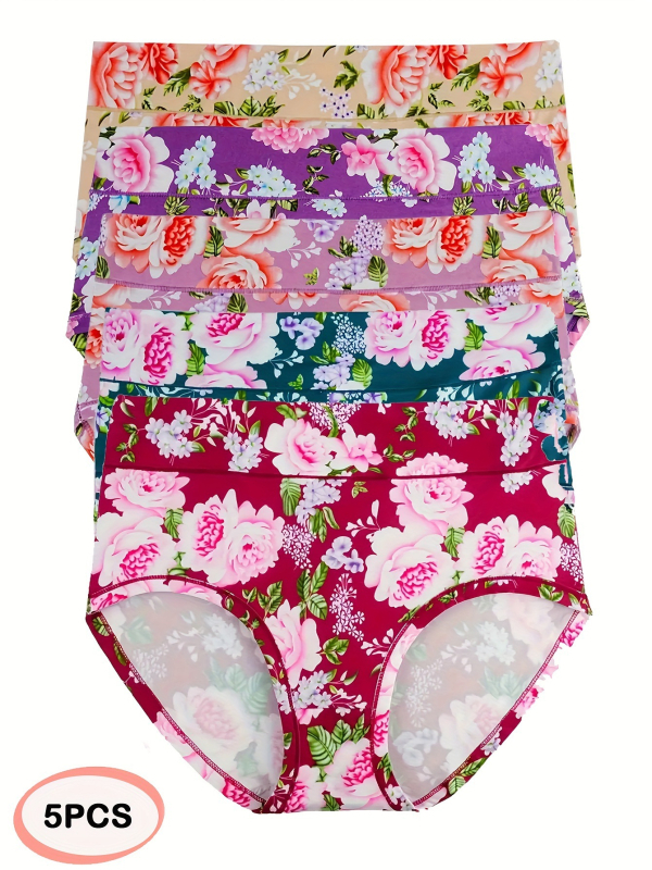 2025 m. naujas tarpvalstybinis europietiškas ir amerikietiškas 5 dalių moteriškas elegantiškas apatinių komplektas su dideliu gėlių raštu