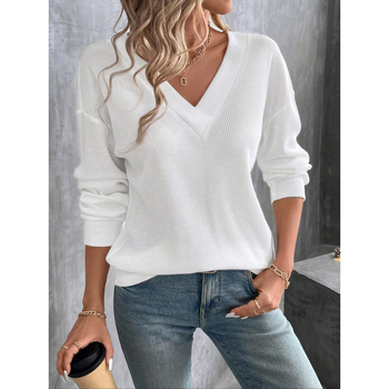 raktáron 2025 Európa és az Egyesült Államok határokon átnyúló külkereskedelmi női ruházat Amazon őszi és téli új egyszínű V-galléros, bő hosszú ujjú, gombos póló