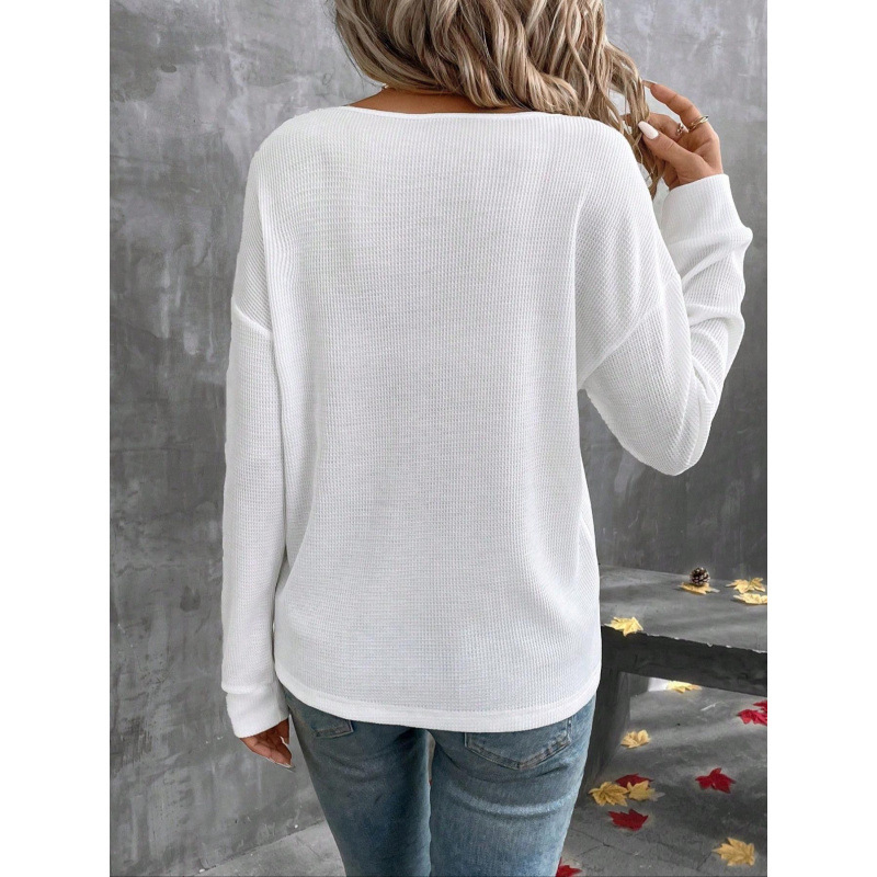 raktáron 2025 Európa és az Egyesült Államok határokon átnyúló külkereskedelmi női ruházat Amazon őszi és téli új egyszínű V-galléros, bő hosszú ujjú, gombos póló