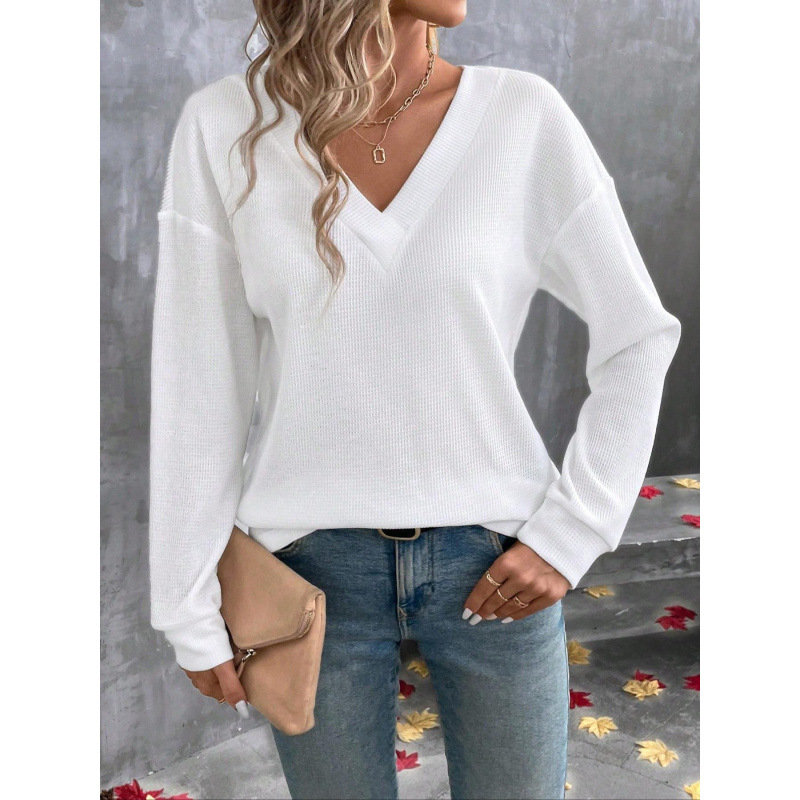 raktáron 2025 Európa és az Egyesült Államok határokon átnyúló külkereskedelmi női ruházat Amazon őszi és téli új egyszínű V-galléros, bő hosszú ujjú, gombos póló