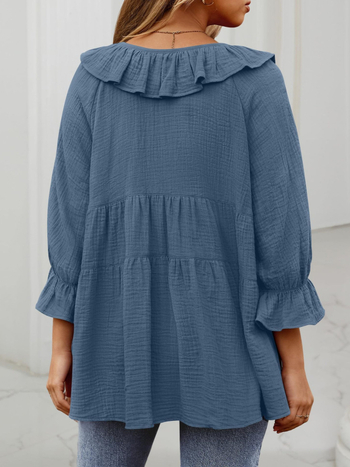 2024 m. Europos ir Amerikos „Amazon“ moteriški apvalios kaklo laisvalaikio marškiniai su raišteliais priekyje, daugiasluoksniai laisvi V formos iškirpte, rudens drabužiai