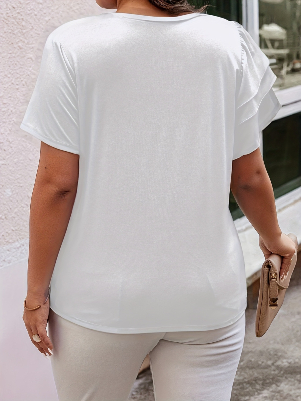 Suures suuruses ühevärviline ümara kaelusega 3D lilleline T-särk kihiliste varrukatega, igapäevaseks vabaajarõivaks, suviseks kasutamiseks