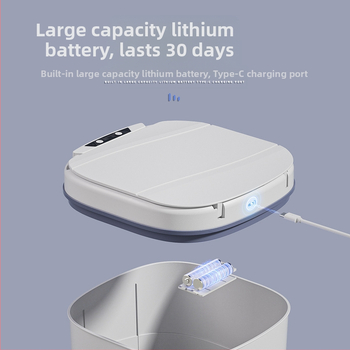 25 metų senumo nauja išmanioji šiukšliadėžė su įmontuotu mėlynu šviečiančiu slėgio žiedu, atverčiamu dangteliu, 18 l talpos, besisukančiu išmaniuoju jutikliu.