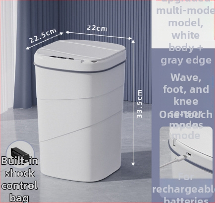 25 metų senumo nauja išmanioji šiukšliadėžė su įmontuotu mėlynu šviečiančiu slėgio žiedu, atverčiamu dangteliu, 18 l talpos, besisukančiu išmaniuoju jutikliu.