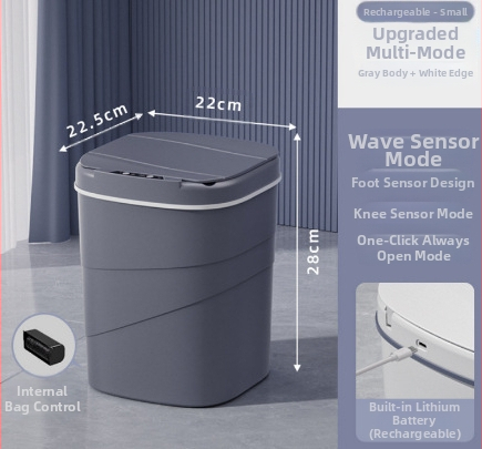 25 metų senumo nauja išmanioji šiukšliadėžė su įmontuotu mėlynu šviečiančiu slėgio žiedu, atverčiamu dangteliu, 18 l talpos, besisukančiu išmaniuoju jutikliu.