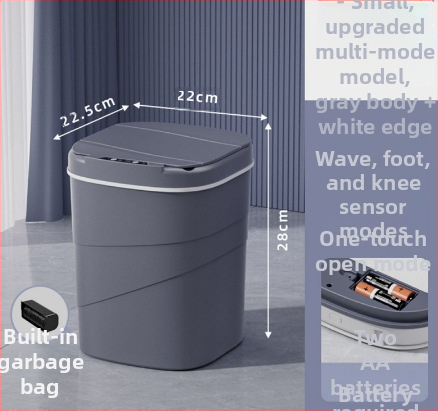 25 metų senumo nauja išmanioji šiukšliadėžė su įmontuotu mėlynu šviečiančiu slėgio žiedu, atverčiamu dangteliu, 18 l talpos, besisukančiu išmaniuoju jutikliu.