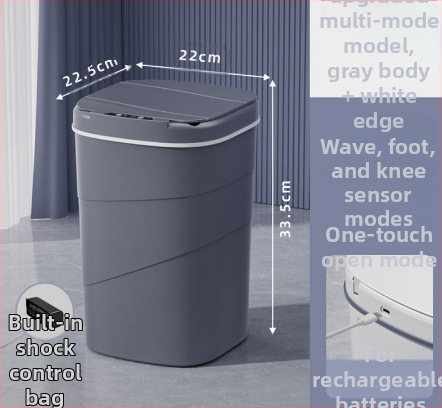 25 metų senumo nauja išmanioji šiukšliadėžė su įmontuotu mėlynu šviečiančiu slėgio žiedu, atverčiamu dangteliu, 18 l talpos, besisukančiu išmaniuoju jutikliu.