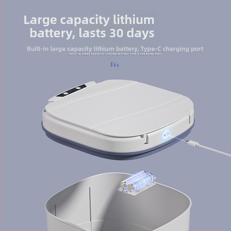 25-годишен нов интелигентен кош за боклук с вграден син светещ пръстен за налягане, обръщаем капак 18L, въртящ се модел, интелигентен сензорен кош за боклук