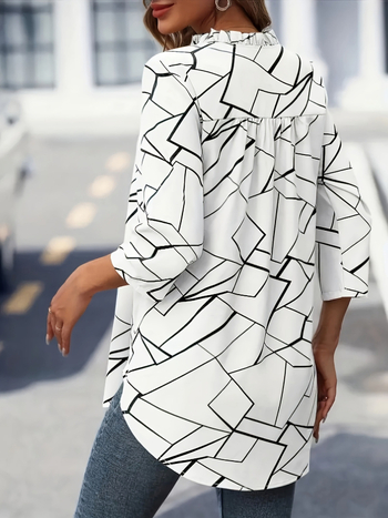 Amazon új divatos alkalmi nyomtatott V-nyakú ing, európai és amerikai félujjú női tavaszi és nyári hosszú ujjú póló