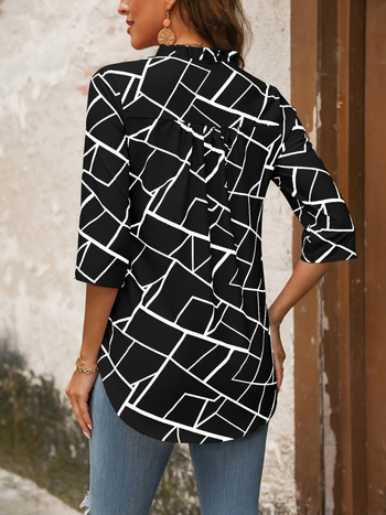 Amazon új divatos alkalmi nyomtatott V-nyakú ing, európai és amerikai félujjú női tavaszi és nyári hosszú ujjú póló