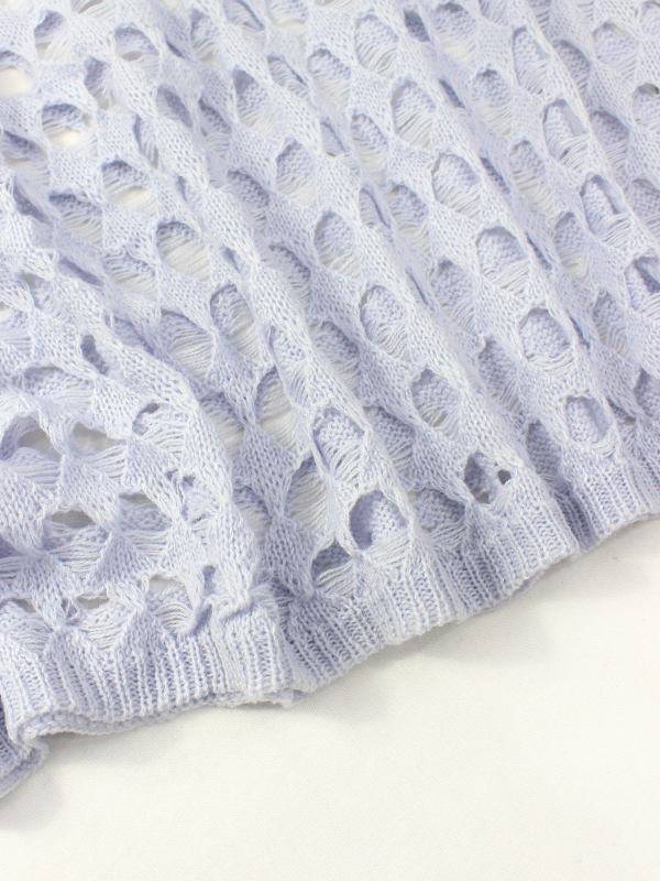 Határokon átnyúló Amazon Temu üreges kötött pulóver női V-nyakú, laza, vékony, rövid ujjú, európai és amerikai stílusú