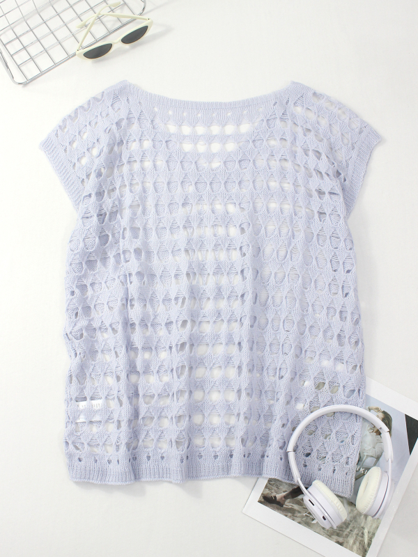 Határokon átnyúló Amazon Temu üreges kötött pulóver női V-nyakú, laza, vékony, rövid ujjú, európai és amerikai stílusú