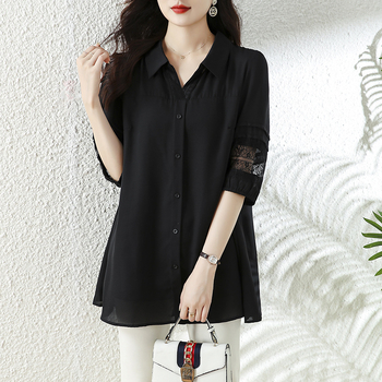 Γυναικείο Πουκάμισο/Πουκάμισο από Δαντέλα Real Shot για Μεγάλα Μεγέθη L-5XL, Μοντέρνο, Αδυνατιστικό, Στυλάτο, Κομψό Μπλούζα για Κορίτσια