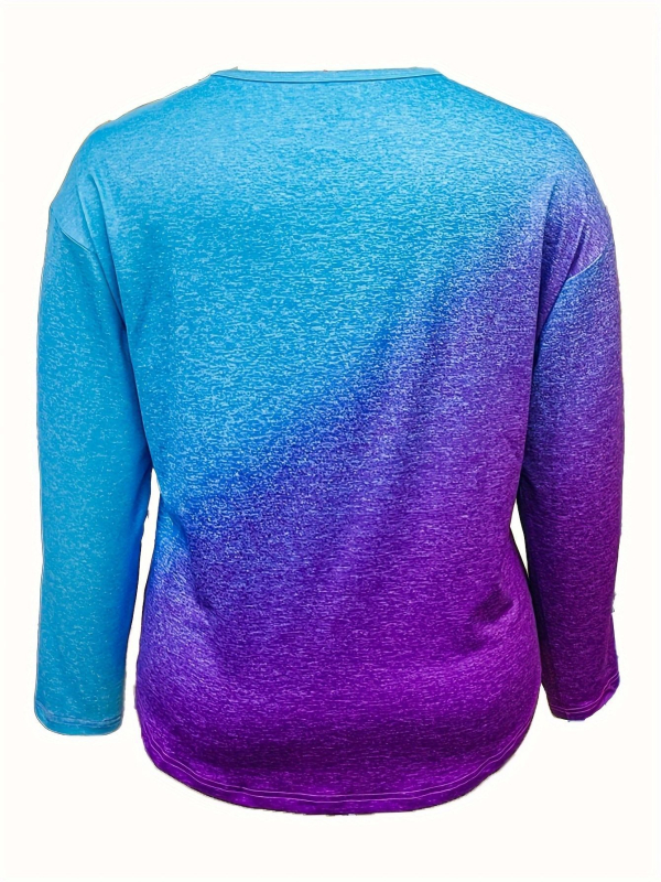 Euroopa ja Ameerika Ühendriikide piiriülene 2025. aasta uus gradienttrükiga nööpidega V-kaelusega T-särk kevad- ja sügisestele naistele mõeldud vabaaja pikkade varrukatega top