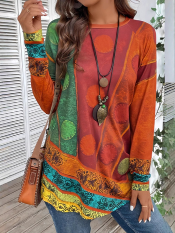 Εκρηκτικό ευρωπαϊκό και αμερικανικό διασυνοριακό ανοιξιάτικο και φθινοπωρινό έθνικ στυλ, φαρδύ γυναικείο τοπ με μακριά μανίκια, μοντέρνο για ταξίδια και διακοπές