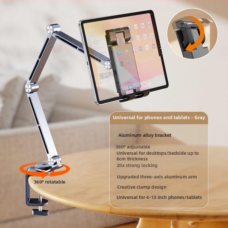 Tahvelarvuti kronstein alumiiniumsulamist kokkupandav 360 kraadi pöörlev universaalne mobiiltelefoni integreeritud laiskpadja tugiraam