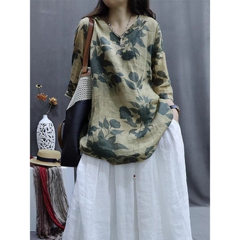 Mintás Retro Irodalmi Laza Lezser Karcsú Western Stílusú Középujjú Ing