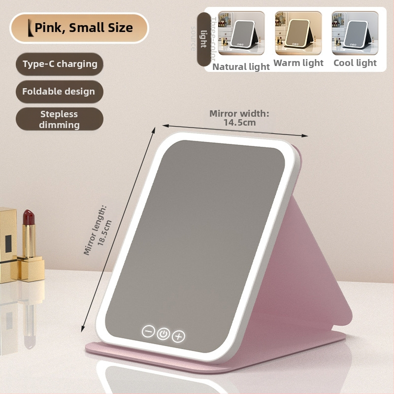 HD sminktükör asztali led lámpával asztali öltözőtükör lámpával kis tükör kényelmes diákszálló összecsukható új termék