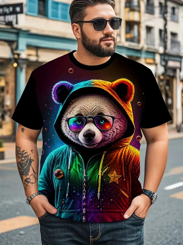 Piiriülene kuummüük trendikas lahe karusarjaseeria 3D-prinditud lühikeste varrukatega meeste ümara kaelusega T-särk