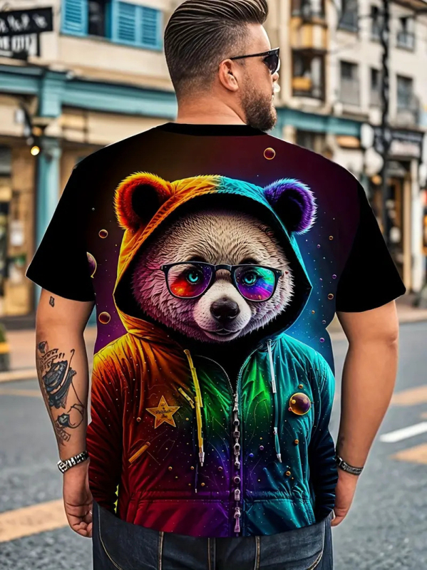 Piiriülene kuummüük trendikas lahe karusarjaseeria 3D-prinditud lühikeste varrukatega meeste ümara kaelusega T-särk