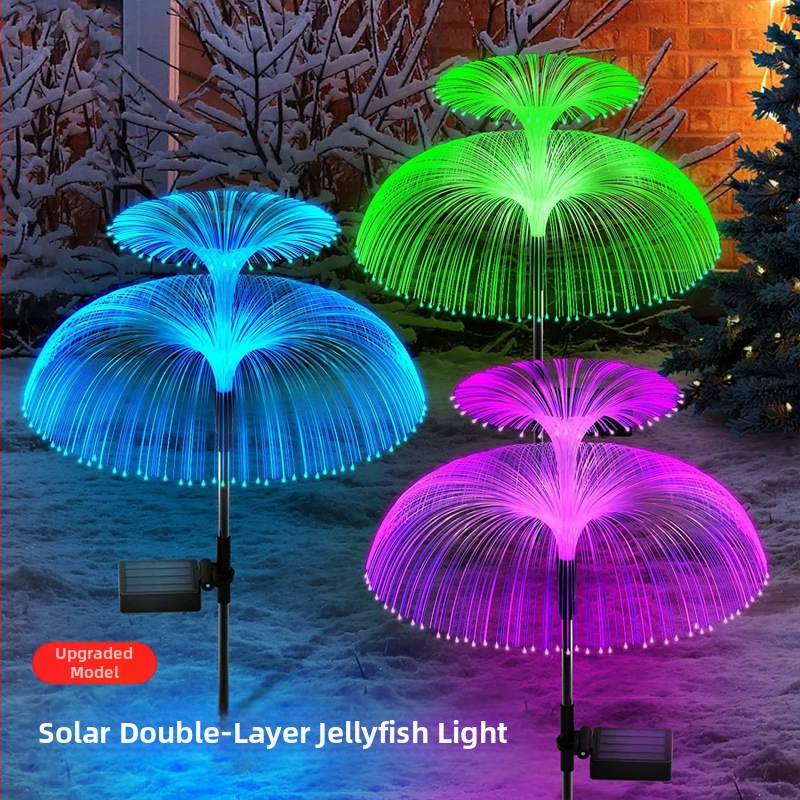 Lumină solară transfrontalieră pentru meduze, LED cu fibră optică, lumină atmosferică colorată, lumini decorative pentru peisajul curții, lumină pentru podeaua gazonului, priză