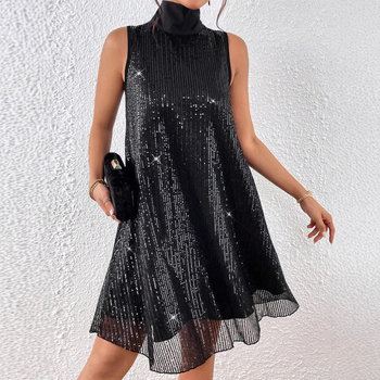 Elegantna kratka haljina velike veličine s poluovratnikom i šljokicama, europske i američke mode, prekogranične Amazonke