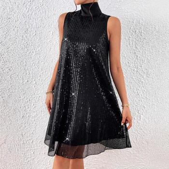 Elegantna kratka haljina velike veličine s poluovratnikom i šljokicama, europske i američke mode, prekogranične Amazonke