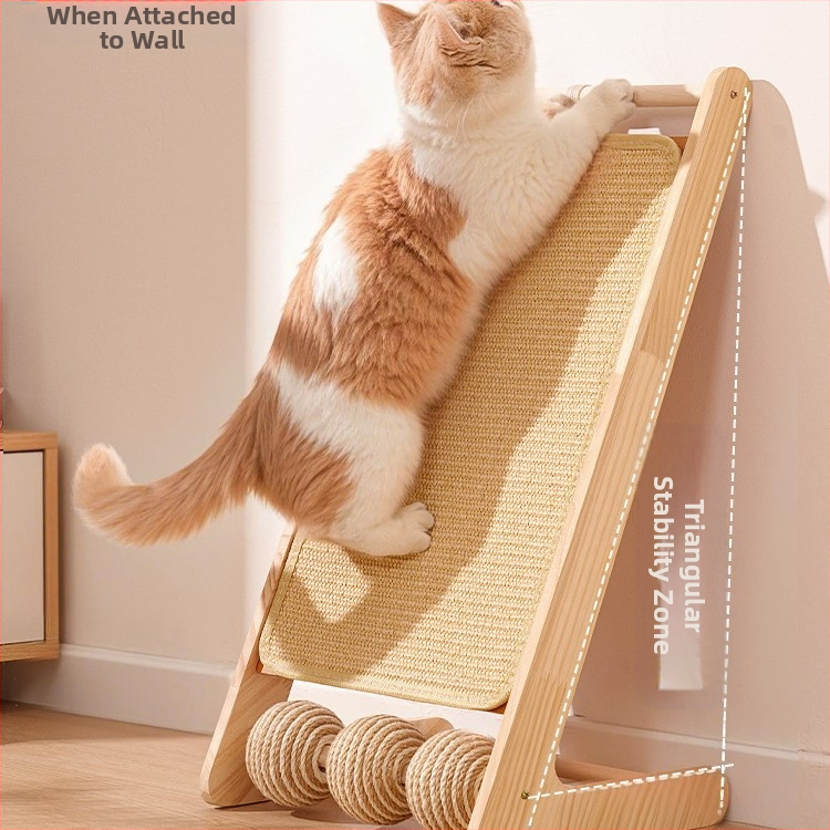 Дъска за драскане за котки от сизал, масивна дървесина, устойчива на износване и нелиняваща, вертикална подложка за драскане за котки, дъска за котешки нокти, драскалка за котки от сизал, играчка за котки с въже