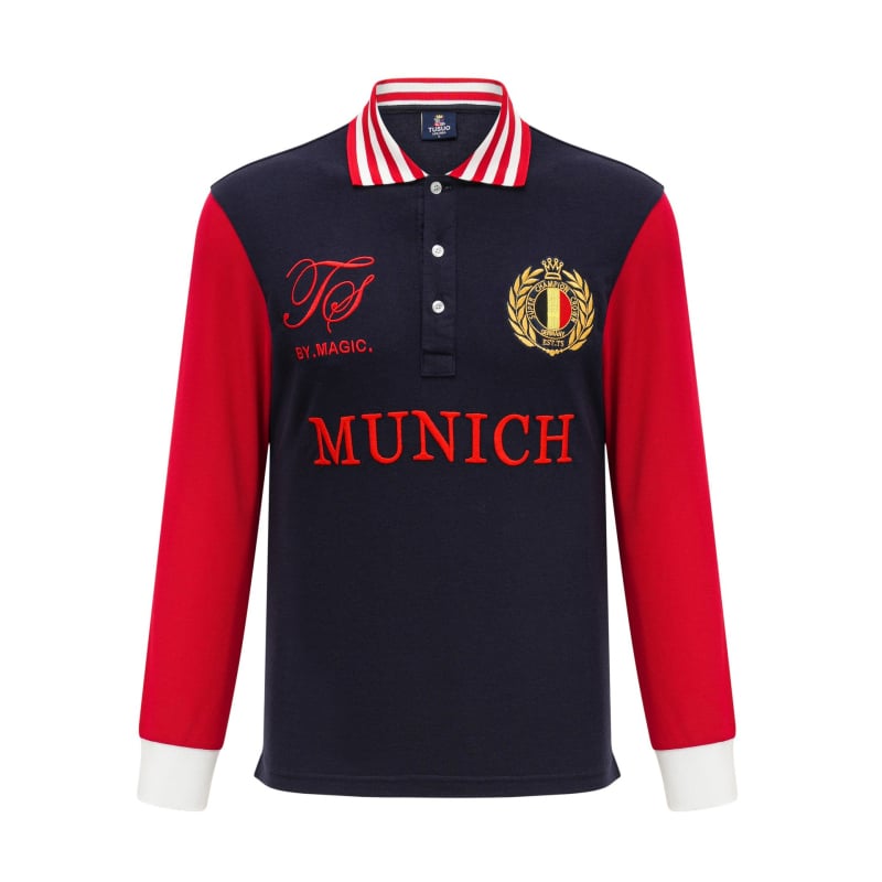 Tricou polo cu mânecă lungă nou pentru bărbați, MUNICH, sport european și american, agrement, ușor, luxos, bumbac, broderie contrastantă, stil academic