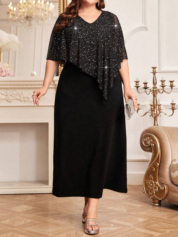 Rochie lungă cu mânecă de liliac, model Plus Size, pentru femei, de primăvară și vară, la modă și elegantă, cu strângere în talie, cu mânecă de liliac, pentru femei