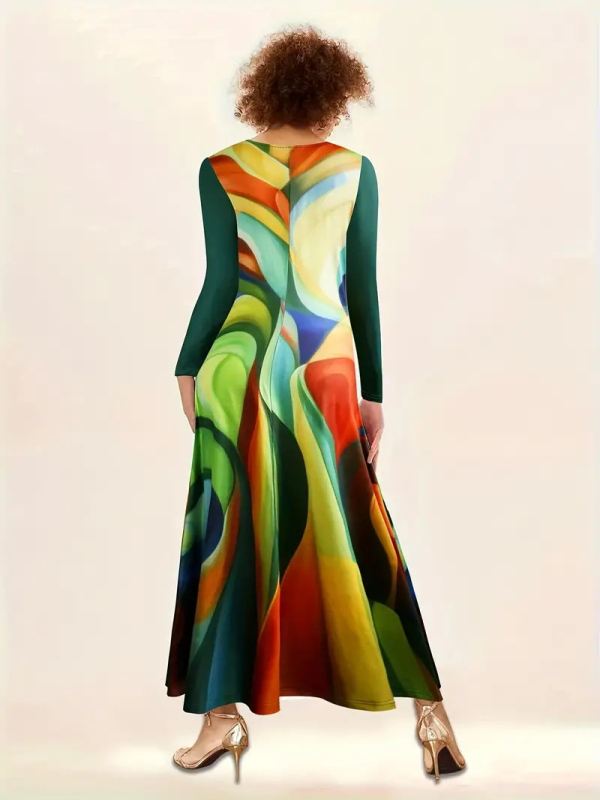 Amazon Euroopa ja Ameerika Ühendriikide piiriülene 2024. aasta sügisene vikerkaarevärvilise vöökohaga pikkade varrukatega kleit, kontrastset värvi, pikk, uus sõltumatu jaama kleit