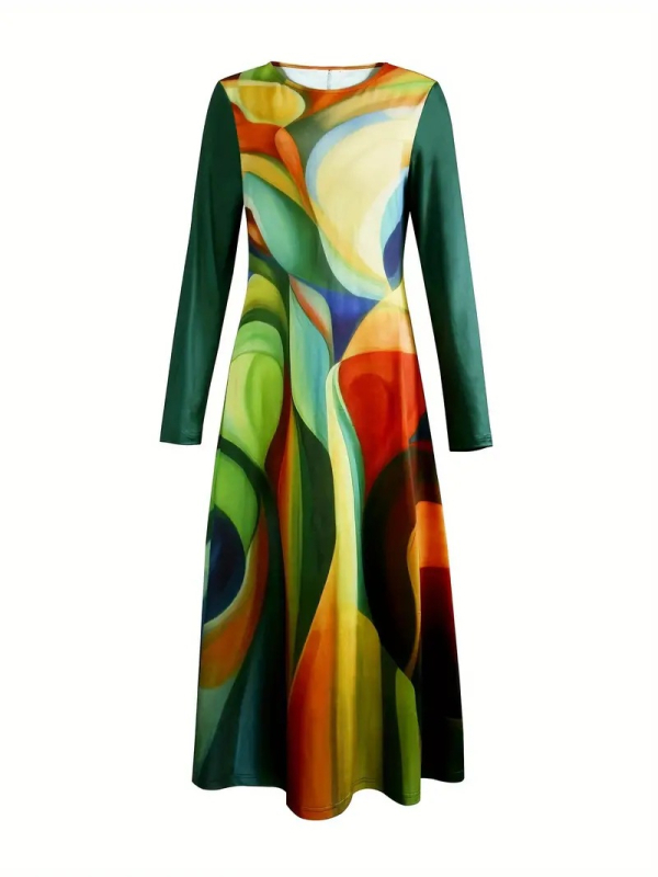 Amazon Euroopa ja Ameerika Ühendriikide piiriülene 2024. aasta sügisene vikerkaarevärvilise vöökohaga pikkade varrukatega kleit, kontrastset värvi, pikk, uus sõltumatu jaama kleit