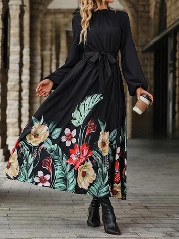 2024 Διασυνοριακή Ευρωπαϊκή και Αμερικανική Νέα Ζώνη Γυναικείων Ρούχων για Εξωτερικό Εμπόριο Amazon, Κομψό Φόρεμα με Μακρυμάνικο Στάμπα και Φανέλα