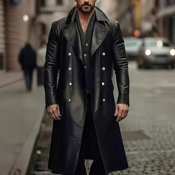 Užsienio prekybos europietiški ir amerikietiški didelio dydžio ilgi odiniai vėjastriukiai vyriški dvieiliai viduramžių odiniai viršutiniai drabužiai vokiški kariniai odiniai viršutiniai drabužiai vyrams madingi