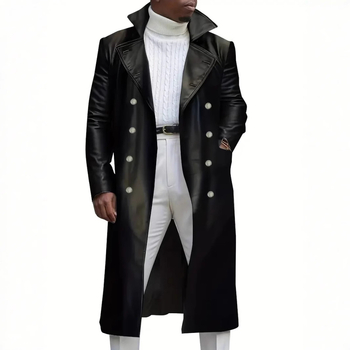 Užsienio prekybos europietiški ir amerikietiški didelio dydžio ilgi odiniai vėjastriukiai vyriški dvieiliai viduramžių odiniai viršutiniai drabužiai vokiški kariniai odiniai viršutiniai drabužiai vyrams madingi