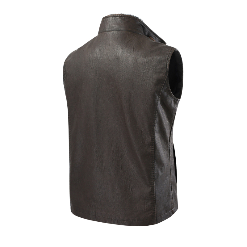 Vyriška PU odinė liemenė jaunimui, laisvalaikio stiliaus, vintažinė odinė liemenė, netikras dviejų dalių paltas, nuimama kailio apykaklė